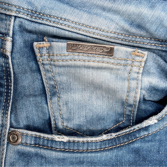 Y2K High Rise Jeans Ed Hardy Jeans with Patches Slim Straight High Rise - Picture 7 of 17